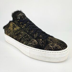 P448 Clara Women's Size 9.5 US Leather  Black Gold Metallic Slip On Sneakers